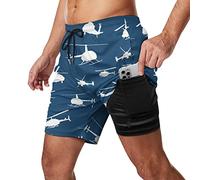 XVBCDFG Helicopter Silhouettes Maillot de bain pour homme avec doublure de compression Short stretch pour surf, plage, sport, Comme indiqué sur la photo, XXL