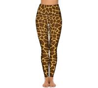 XVBCDFG Legging de yoga vintage avec motif tête de mort pour femme - Rose - Avec poche - Taille haute - Contrôle du ventre - Pantalon d'entraînement, Imprimé girafe marron, M