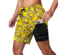 XVBCDFG Short de bain en caoutchouc jaune motif canard pour homme avec doublure de compression, short extensible pour le surf, la plage, le sport, Comme indiqué sur la photo, XXL