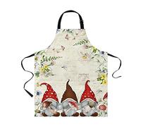 XVBCDFG Tabliers Champignons Gnome pour Femmes Hommes avec Poches, Tablier de Chef de Cuisine Imperméable et Réglable pour Griller Cuisiner Barbecue Peinture Multi Bohomia Fleur Plante Feuille
