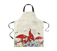 XVBCDFG Tabliers Champignons pour Femmes Hommes avec Poches, Tablier de Chef de Cuisine Imperméable et Réglable pour Griller Cuisiner Barbecue Peinture Printemps Été Gnome Boho Eucalyptus