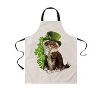 XVBCDFG Tabliers de la Saint-Patrick pour femmes et hommes avec poches, saint irlandais mignon chat trèfle printemps vert trèfle réglable étanche tablier de cuisine pour griller cuisson ba
