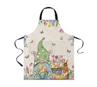 XVBCDFG Tabliers de Pâques pour Femmes Hommes avec Poches, Fleurs de Printemps Coloré Oeuf Lapin Gnome réglable Tablier de Chef de Cuisine Imperméable pour Griller Cuisiner Barbecue Peinture