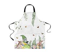 XVBCDFG Tabliers de Pâques pour Femmes Hommes avec Poches, Printemps Plante Oeuf Lapin Gnome Fleur Tulipe Réglable Imperméable Cuisine Chefs Tablier pour Griller Cuisiner Barbecue Peinture