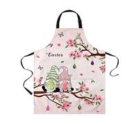 XVBCDFG Tabliers de Pâques pour Femmes Hommes avec Poches, Rose Printemps Gnomes Oeufs Lapin Fleurs de Cerisier Tablier de Chef de Cuisine Imperméable Réglable pour Griller Cuisiner Barbec