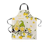 XVBCDFG Tabliers Gnome Citron pour Femme Homme avec Poches, Tablier de Chef de Cuisine Imperméable et Réglable pour Griller Cuisiner Barbecue Peinture Printemps Été Plante Arbre Toile de Jute Beige