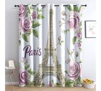 XVBVS Rideaux occultants Tour Eiffel, Rideaux Parisiens Roses 42x54, Décoration de Salon et Chambre, Rideaux à œillets isolants Thermiques, 54 Pouces de Hauteur, 2 Panneaux