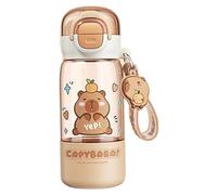XVHOAB Capybara Water Bottle with Lid & Keychain Cute Water Bottle with Silicone Straw, Drinking Cup & Spout Portable Heat-Resistant Food Grade for Kids & Girls, 420ml