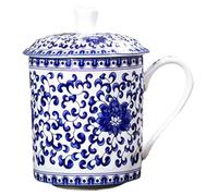 XVHOAB Tasses de thé Chinois, 500 ML de capacité en céramique Bleu et Blanc élégant Tasse thé avec Couvercle et poignée pour Le Bureau à Domicile des Feuilles en Vrac Tasses Chinoises