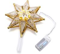 XVHOAB Topper d'arbre étoile de Noël 1pc, 7, 9 Topper d'arbre étoile à 8 Points avec 10 lumières Chaudes claires, Ornements de Noël dorés pour intérieur, extérieur, Maison sans Batterie