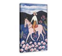 XVHOGAS Art Bohème Du Désert Rose Cheval Cow-boy Poster sur toile Décoration de chambre à coucher Bureau Chambre Cadeau 50 x 75 cm