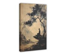 XVHOGAS Impression sur toile représentant un Bouddha zen solitaire et mélancolique méditant sous l'arbre Bodhi - Décoration murale pour salon, chambre à coucher - 20 x 30 cm