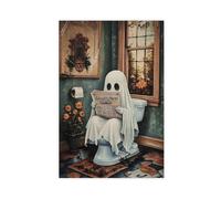 XVHOGAS Impression sur toile représentant un fantôme lisant un journal sur les toilettes - Décoration murale pour salon, chambre à coucher - 20 x 30 cm