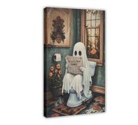 XVHOGAS Poster sur toile représentant un fantôme lisant un journal sur les toilettes - Décoration pour chambre à coucher, bureau, chambre - Cadeau 30 x 45 cm
