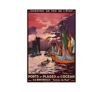 XVHOGAS Poster vintage sur toile représentant le port et la plage de La Rochelle - Décoration murale pour salon, chambre à coucher - 20 x 30 cm