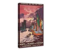 XVHOGAS Poster vintage sur toile représentant le port et la plage de La Rochelle - Décoration murale pour salon, chambre à coucher - 60 x 90 cm