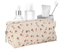 Xvilmaun Trousse de maquillage mignonne et esthétique - Trousse à crayons cerise pour accessoires de maquillage - Trousse à crayons à fleurs - Réutilisable - Organiseur de maquillage, beige, Voir
