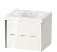 Duravit Meuble sous-vasque XViu XV4614NB122C 60x48cm, 2 tiroirs, sans trou pour robinet, champagne mat, Rahmen C, blanc brillant