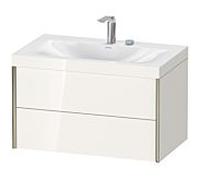 Duravit Meuble sous-vasque XViu XV4615EB122C 80x48cm, 2 tiroirs, 2 trous pour robinetterie, champagne mat, Rahmen C, blanc brillant