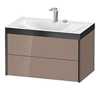 XViu Duravit vasque XV4615EB286P 80x48cm, 2 tiroirs, 2 trous pour robinetterie, noir mat, Cadres P, cappucino brillant