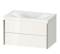 XViu Duravit vasque XV4615NB122C 80x48cm, 2 tiroirs, sans trou pour robinet, champagne mat, Cadres C, blanc brillant