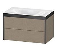 XViu Duravit vasque XV4615NB211P 80x48cm, 2 tiroirs, sans trou pour robinet, noir mat, Cadres P, chêne cachemire