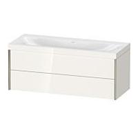 XViu Duravit vasque XV4617NB122C 120x48cm, 2 tiroirs, sans trou pour robinet, champagne mat, Cadres C, blanc haute brillance