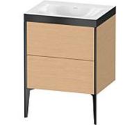 XViu Duravit vasque XV4709NB212P 60x48cm, 2 coulissants, sans trou pour robinet, noir mat, Cadres P, chêne brossé