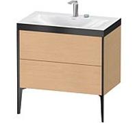 XViu Duravit vasque XV4710EB212P 80x48cm, 2 coulissants, 2 trous pour robinetterie, noir mat, Cadres P, chêne brossé