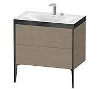 XViu Duravit vasque XV4710EB235P 80x48cm, 2 coulissants, 2 trous pour robinetterie, noir mat, Cadres P, chêne terra