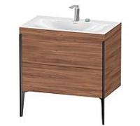 XViu Duravit vasque XV4710EB279C 80x48cm, 2 coulissants, 2 trous pour robinetterie, noir mat, Cadres C, noyer naturel