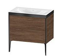 XViu Duravit vasque XV4710NB221P 80x48cm, 2 coulissants, sans trou pour robinet, noir mat, Cadres P, noyer foncé