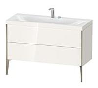 XViu Duravit vasque XV4712EB122C 120x48cm, 2 tiroirs, 2 trous pour robinetterie, champagne mat, Cadres C, blanc haute brillance