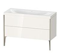 XViu Duravit vasque XV4712NB122C 120x48cm, 2 tiroirs, sans trou pour robinet, champagne mat, Cadres C, blanc haute brillance