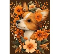 XvvwEndlessx Broderie Point De Croix Imprimé Kit Broderie Debutant Chien Couvert De Fleurs 11CT DIY ŒUvres D'Art Faites à La Main Pour Adultes DéButants 40×50Cm