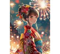 XvvwEndlessx Broderie Point De Croix Imprimé Kit Broderie Debutant Femme en kimono 11CT DIY ŒUvres D'Art Faites à La Main Pour Adultes DéButants 40×50Cm