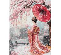 XvvwEndlessx Broderie Point De Croix Imprimé Kit Broderie Debutant Femme en kimono 11CT DIY ŒUvres D'Art Faites à La Main Pour Adultes DéButants 40×50Cm