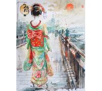XvvwEndlessx Broderie Point De Croix Imprimé Kit Broderie Debutant Femme en kimono 11CT DIY ŒUvres D'Art Faites à La Main Pour Adultes DéButants 40×50Cm