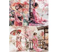 XvvwEndlessx Broderie Point De Croix Imprimé Kit Broderie Debutant Femme en kimono 11CT DIY ŒUvres D'Art Faites à La Main Pour Adultes DéButants 40×50Cm