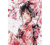 XvvwEndlessx Broderie Point De Croix Imprimé Kit Broderie Debutant Femme en kimono 11CT DIY ŒUvres D'Art Faites à La Main Pour Adultes DéButants 40×50Cm