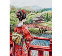 XvvwEndlessx Broderie Point De Croix Imprimé Kit Broderie Debutant Femme en kimono 11CT DIY ŒUvres D'Art Faites à La Main Pour Adultes DéButants 40×50Cm