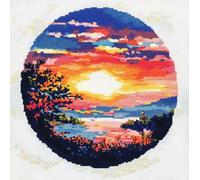 XvvwEndlessx Broderie Point De Croix Imprimé Kit Broderie Debutant ForêT D'Eau Vive Au Coucher Du Soleil C 11CT DIY ŒUvres D'Art Faites à La Main Pour Adultes DéButants 40×50Cm