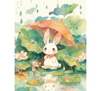 XvvwEndlessx Broderie Point De Croix Imprimé Kit Broderie Debutant Jour De Pluie Du Petit Lapin Blanc 2 11CT DIY ŒUvres D'Art Faites à La Main Pour Adultes DéButants 40×50Cm