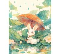 XvvwEndlessx Broderie Point De Croix Imprimé Kit Broderie Debutant Jour De Pluie Du Petit Lapin Blanc 1 11CT DIY ŒUvres D'Art Faites à La Main Pour Adultes DéButants 40×50Cm