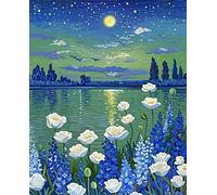XvvwEndlessx Broderie Point De Croix Imprimé Kit Broderie Debutant La LumièRe Bleue D'Une Rose Blanche 11CT DIY ŒUvres D'Art Faites à La Main Pour Adultes DéButants 40×50Cm