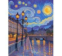 XvvwEndlessx Broderie Point De Croix Imprimé Kit Broderie Debutant La Rue Rencontre Le Ciel ÉToilé 11CT DIY ŒUvres D'Art Faites à La Main Pour Adultes DéButants 40×50Cm