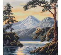 XvvwEndlessx Broderie Point De Croix Imprimé Kit Broderie Debutant Lac De La Montagne EnneigéE 11CT DIY ŒUvres D'Art Faites à La Main Pour Adultes DéButants 40×50Cm