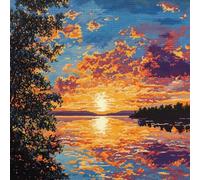 XvvwEndlessx Broderie Point De Croix Imprimé Kit Broderie Debutant Mer Orange Au Coucher Du Soleil 11CT DIY ŒUvres D'Art Faites à La Main Pour Adultes DéButants 40×50Cm