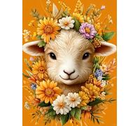 XvvwEndlessx Broderie Point De Croix Imprimé Kit Broderie Debutant Mouton Couvert De Fleurs 11CT DIY ŒUvres D'Art Faites à La Main Pour Adultes DéButants 40×50Cm