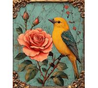 XvvwEndlessx Broderie Point De Croix Imprimé Kit Broderie Debutant Oiseaux En Fleurs 1 11CT DIY ŒUvres D'Art Faites à La Main Pour Adultes DéButants 40×50Cm